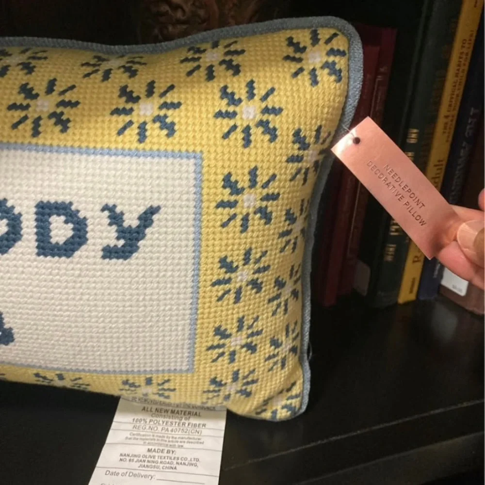 Homebody Club Embroidered Throw Pillow - Yellow & Blue